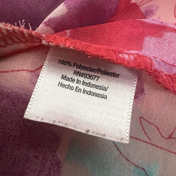 a.n.a Women Plus Size 2X Red Floral Flutter Chiffon Waist Tie V- Neck Blouse Top - Picture 10 of 11